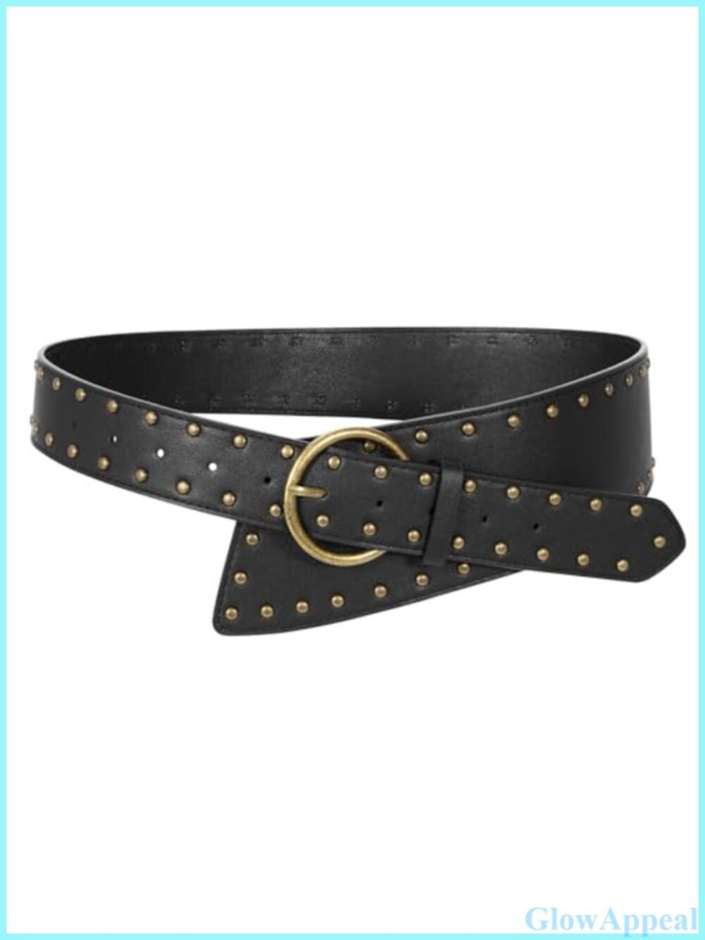 Faux Leather Studded Wide Waist Belt Gold Pin Buckle